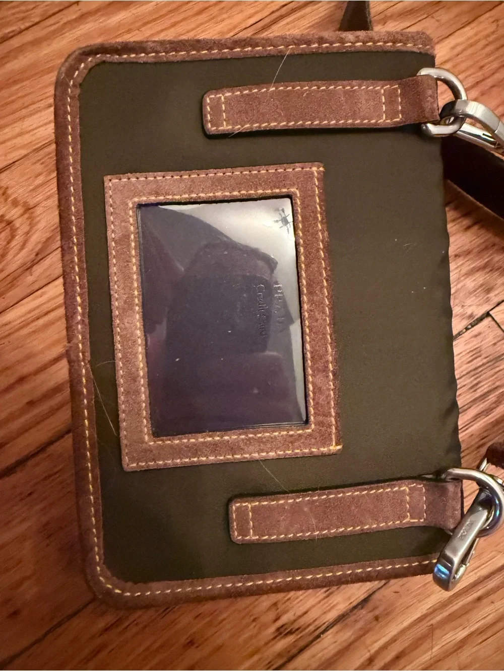 Prada Olive Green Crossbody Bag with Brown suede Trim current collection